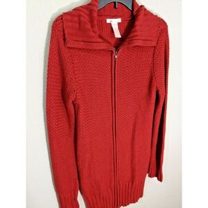 Tulle Long Waffle Knit Sweater Zip Front Dark Orange Long Sleeve Dual Zippers XL